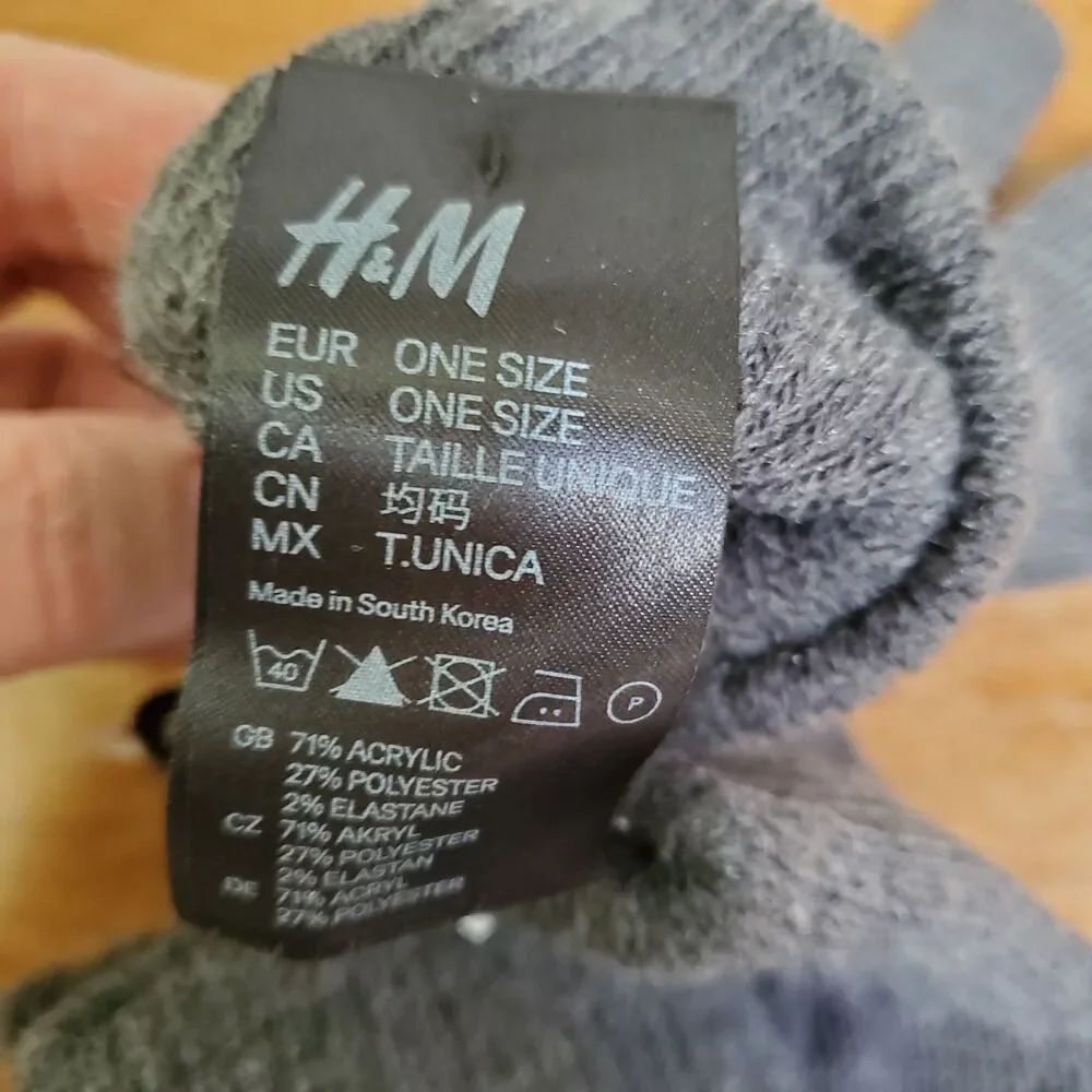 H&M Gloves 2 Pairs Knit Adult One Size Solid Gray Unlined w Tags Stretch Washes